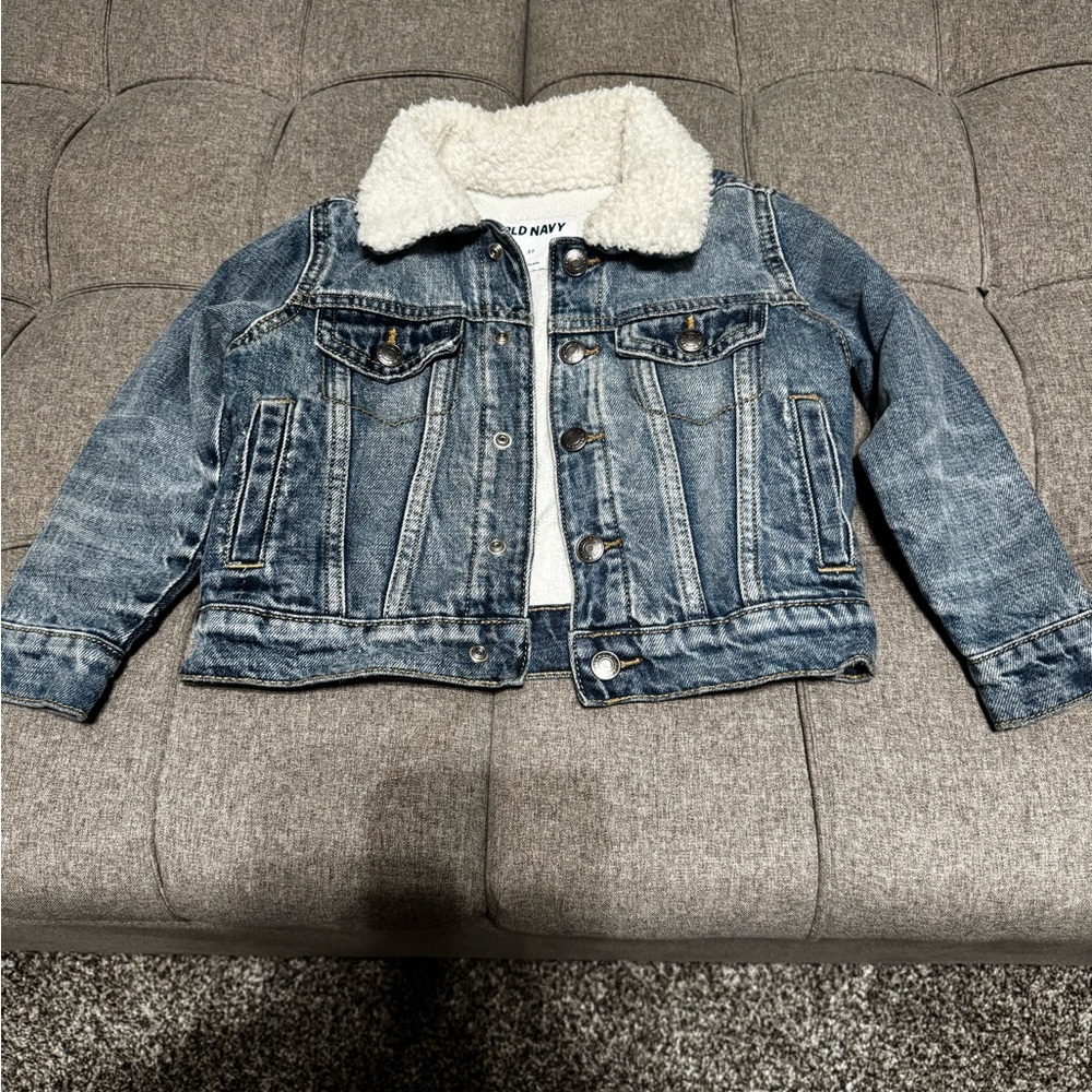 Old Navy Blue Jean Jacket with White Fleece Collar